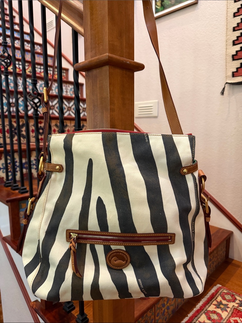 Vintage Dooney & Bourke Black and Cream Zebra-Print Satchel